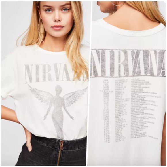 The Little Big Tops - Boho 90s Nirvana Angel Tour Graphic Tee White